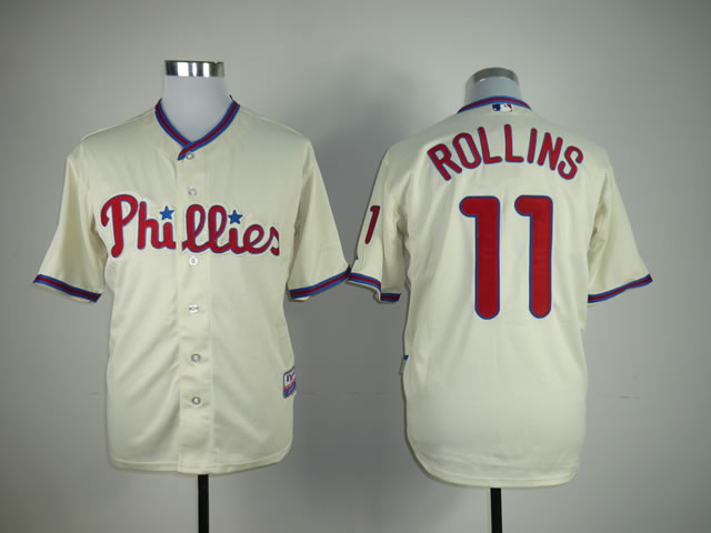 Men Philadelphia Phillies #11 Rollins Cream MLB Jerseys